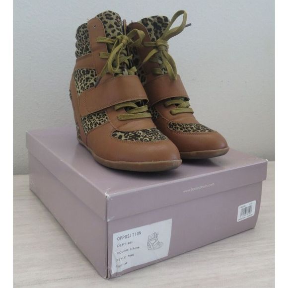 Bakers EW3969 Women's Sz 8 Leopard Print Opposition Strappy Wedge High Top Shoes - Picture 1 of 13